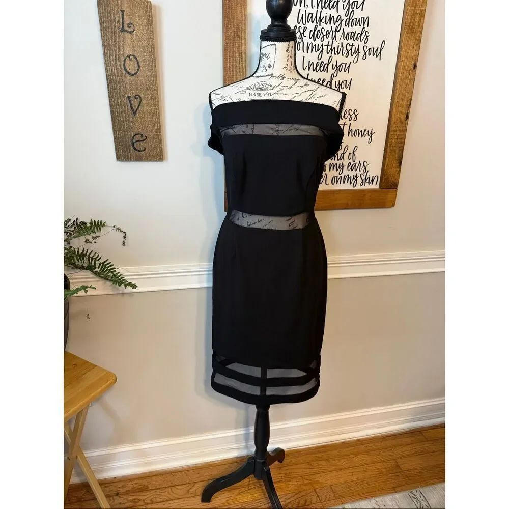 Sami & Jo Women's Mesh Panel Trim Off The Shoulder Bodycon Dress Black Small